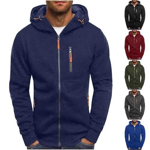 Generisch Hoodie Herren Sweatjacke Kapuzenpullover Sport Sweatshirt Zip Pullover mit Kapuze Hoody Jungen Langarm Herbst Bekleidung Männer Kapuzenjacke Sportjacke Marineblau XXL von Generisch