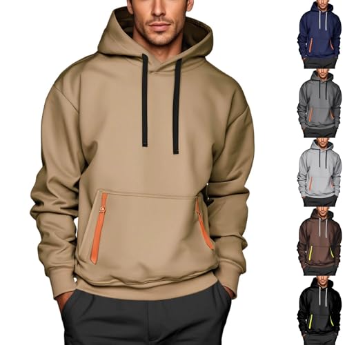 Generisch Hoodie Herren Sweatshirt Langarm Kapuzenpullover Warme Sweatjacke Baumwolle Pullover mit Kapuze Hoody Jungen Kleidung Männer Mode Kapuzenjacke Hoodies Streetwear Khaki S von Generisch
