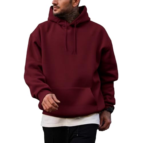 Generisch Hoodie Herren Sweatshirt mit Kapuze Pullover Herren Hoody mit Taschen Einfarbige Kapuzenpullover Langarmshirt Casual Arbeitspullover Oversize Kapuzenpullover Strickpullover von Generisch