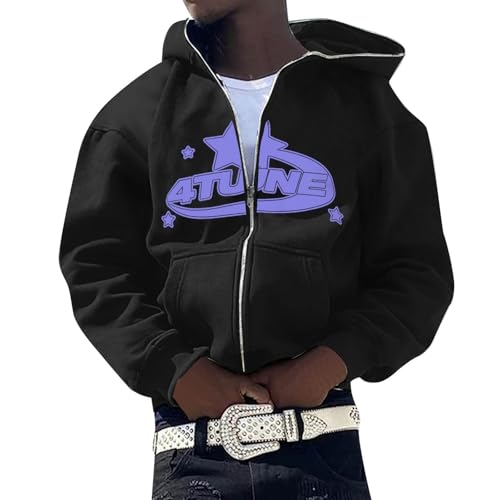Generisch Hoodie Herren Y2K Jacke Reißverschluss Kapuzenjacke Sportjacke Zip Up Hoodies Hip Hop Hoodie Sweatjacke Oversized Sweatshirt Outdoorjacke Kapuzenpullover Stylisch Streetwear von Generisch