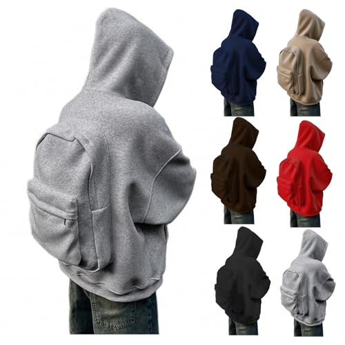 Generisch Hoodie Herren mit Backpack Travel Kapuzenpullover Streetwear Hoodie Herren Casual Reißverschluss Sweatjacke Kapuzenjacke Mode Reißverschlusspullover Integriertem Rucksack Langarm Sweatshirt von Generisch