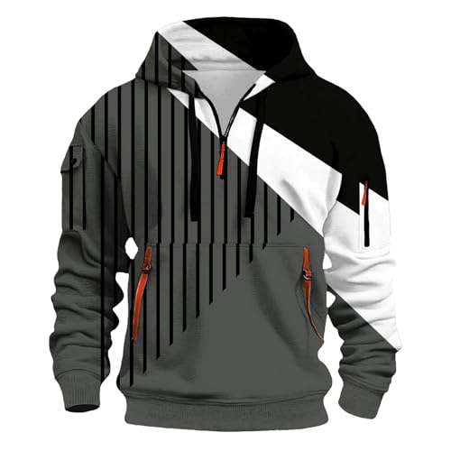 Generisch Hoodie Herren mit Reißverschluss Kordelzug Farbblock Hoodies Männer Kapuzenpullover Langarm Regular Fit Kapuzensweatshirt Herren Warm Sweatshirt mit Taschen von Generisch