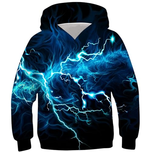 Generisch Hoodie Junge Coole Kapuzenpullover Bedrucktes Sweatshirt Mode Pullover Casual Kleidung Bekleidung Klamotten Oberteile Regular Kleinkind Long Sleeve Top Sportshirt Blau, 13 Jahre von Generisch