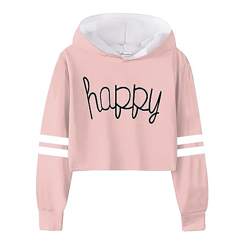 Generisch Hoodie Mädchen, Mädchen Kapuzenpullover, Happy Cropped Kapuzenpullover Kinder Teenager Oversize Bauchfrei Hoodie Kurz Langarm Sweatshirt Batik Sportshirt Pullover von Generisch