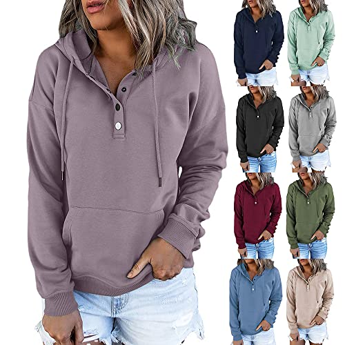 Generisch Hoodie Pullover Damen Sweatshirt Langarm Rundhals Einfarbige Kapuzenpullover Herbst Winter Frauen Casual Oberteil Sport Streetwear Kapuze Teenager Mädchen Tops von Generisch