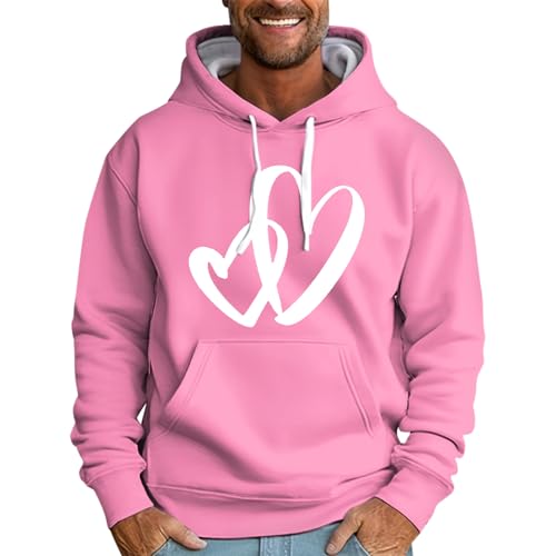 Generisch Hoodies Herren, Sportlicher Kapuzenpullover, Grafikdruck Sweatshirt Für Männer Mit Taschen Herren Hoodie Coole Weiß Schwarz Einfarbig Hoodie Pullover (6XL, Pink) von Generisch