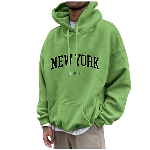 Generisch Hoodies Männer, Herren New York Druck Lustige Pullover Loose Fit Y2K Hoodie Baggy Herbst Kapuzenpullover Hip Pop Streetwear Hoodie Langarm Sweatshirt Mit Tasche Hoodie (6XL, Green) von Generisch