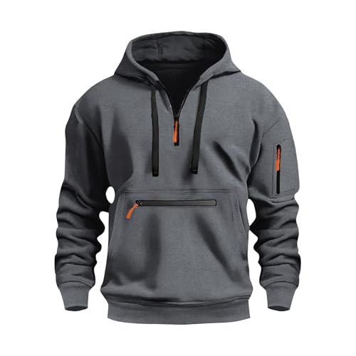 Generisch Hoody Große Größen mit Brusttasche Jogging Plovers Half Zip Arbeit Pullover Herren Tactical Slim Fit Sweatjacke mit Kapuze Hoodie Herren Winter Männer Hoodie Dunkelgrau XL von Generisch