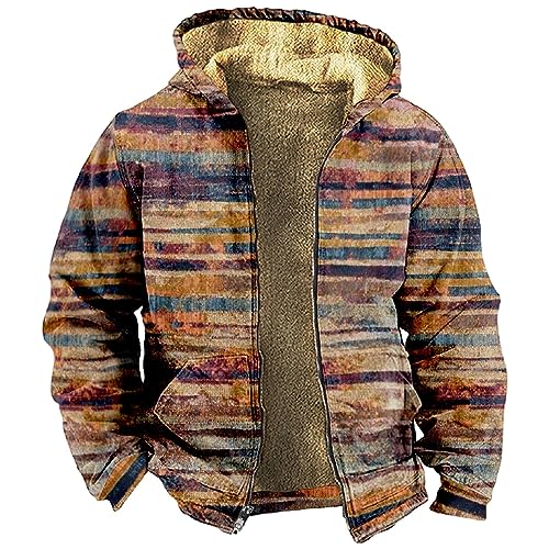Generisch Hoody Herren Mit Kapuze, Hoodie Reißverschluss Sweatshirt Kapuze Outdoor Winter Sweatjacke Kapuzenjacke Für Männer Arbeitspullover Jackett Strickjacken Teddyfutter Pullover (XXL, Braun) von Generisch