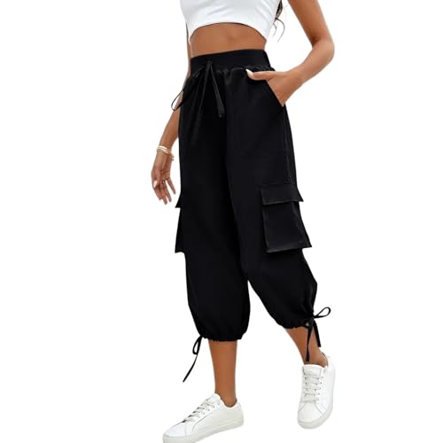 Generisch Hose Damen 3/4 Sommer Casual Cargohose Caprihose Jogginghose Comfy Stretch Leichte Outdoor Sport Reise Wanderhose 3/12 Lange Capri Freizeithose mit Mehrfach-Taschen Cargohose von Generisch