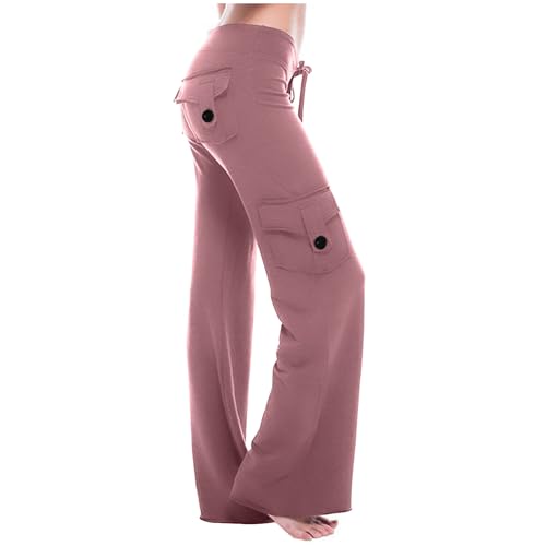 Generisch Hose Damen Leichte Sommerhose Baumwolle Cargohose Baggy Teenager Mädchen Jogginghosen Stretch Wanderhosen Wanderhose Langlaufhose Palazzo Hose Wassermelonenrot XL von Generisch