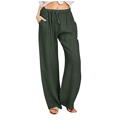 Generisch Hose Damen Leinenhose Fashion Sommerhose Leinen Cargohose Sommer Frau Jogginghosen Retro Yogahose Boulderhose Wide Leg Jogging Hose Armeegrün L von Generisch