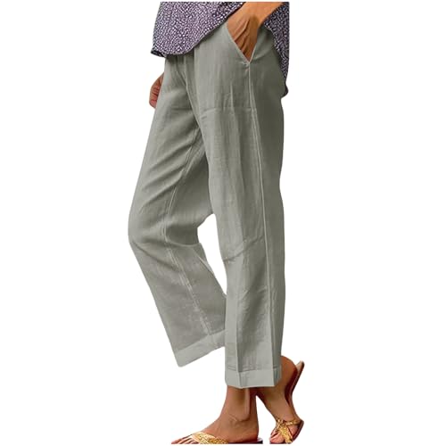 Generisch Hose Damen Leinenhose Musselin Sommerhose Leinen Cargohosen Mode Frau Jogginghose Einfarbige Sexy Wanderhosen Sale Angebote Freizeithose Wide Leg Camouflage Hose Sale Grau XL von Generisch