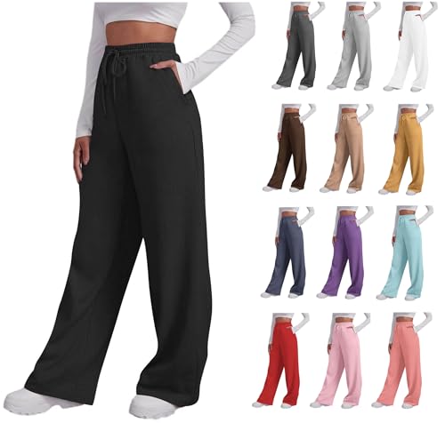 Generisch Hose Damen Warme Sporthose High Waist Jogginghose mit Taschen Cargohose Frauen Radlerhose Kordelzug Thermohose Outdoorhose Freizeithose Stoffhose Wanderhose Laufhose Schwarz L von Generisch