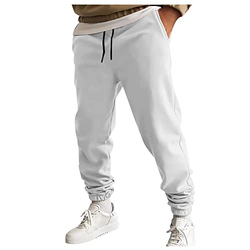 Generisch Hose Herren, Lange Sport Jogger Trainingshose Herren Relaxing Mit Taschen Jogginghose Baumwolle Sweatpants Jeans Jgginghose Männer Schwarz Hosen Jogging Dünn (M, Weiß) von Generisch