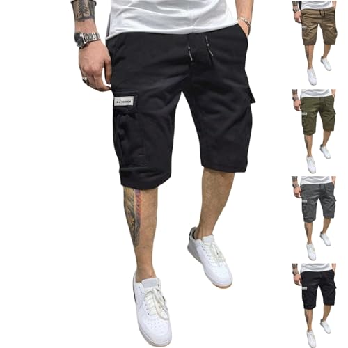 Generisch Hose Kurz Herren, Cargo Shorts Baumwolle Bermuda Sommer Cargohose Herren Mit Taschen Chino Shorts Tarnhosen Männer Kurzquucksiver Outdoor Arbeitshosen Shorts Stretch Casual (M, Schwarz) von Generisch