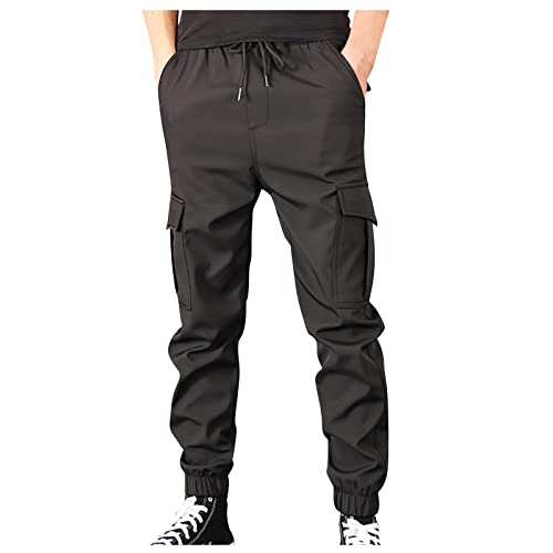 Generisch Hosen, Mode Herren Casual Mid Waist Solid Farbe Taschen Outdoor-Hosen Arbeitshose Männer Gothic Hose Men Egelbertstrauß Lang Jogginghose Mit Druckknöpfen Pluderhose Hippie (4XL, Schwarz) von Generisch