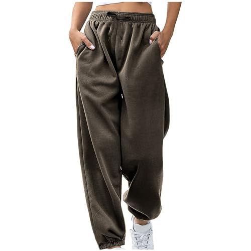 Generisch Hosen Damen Casual Jogginghose Einfarbig High Waist Sporthose Locker Drawstring Stoffhose Mode Teenager Mädchen Pants Outdoor Cinch Bottom Freizeithose Alltäg Sweatpants mit Taschen von Generisch