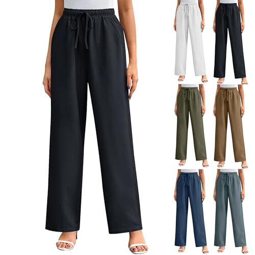 Generisch Hosen Damen Leinenhose Baggy Sommerhose Leinen Cargohosen Fashion Frauen Jogginghose Leicht Sporthosen Fitnesshose Schlaghosen Lang Business Hose Schwarz XXL von Generisch