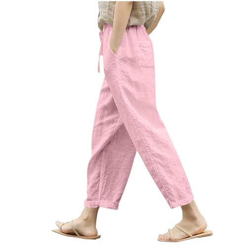 Generisch Hosen Damen Leinenhose Baggy Sommerhosen Leinen Cargohose Elegant Frau Jogginghose Leicht Fitnesshose Relaxhose Sporthose Oversized Stretch Hose Rosa XL von Generisch