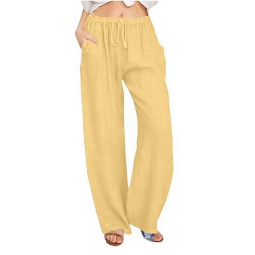 Generisch Hosen Damen Leinenhose Elegant Sommerhose Leinen Cargohosen Leichte Frau Jogginghosen Lose Sweatpants Wanderhose Anzughose Große Größen Boho Hose Gold M von Generisch
