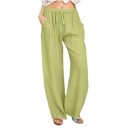 Generisch Hosen Damen Leinenhose Fashion Sommerhosen Leinen Cargohose Mode Frau Jogginghosen Sommer Freizeithose Yogahose Sweathose Slim Fit Karierte Hose Grün L von Generisch