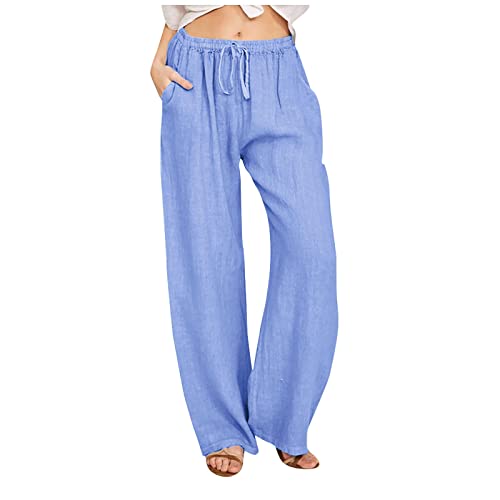Generisch Hosen Damen Leinenhose Sommer Sommerhose Leinen Cargohose Frau Jogginghosen High Waist Schlupfhose Langlaufhose Slim Fit Mittelalter Hose Hellblau L von Generisch