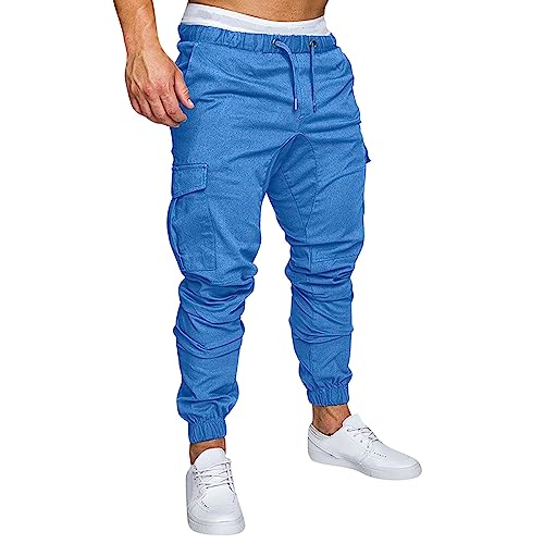 Generisch Hosen Herren Cargo Hose Outlet Musselin Sommerhose Baumwolle Casual Cargohose Prime Teenager Jogginghose Stretch Angelhose Rot Arbeitshose Oversize Kletterhose Angebote Himmelblau L von Generisch