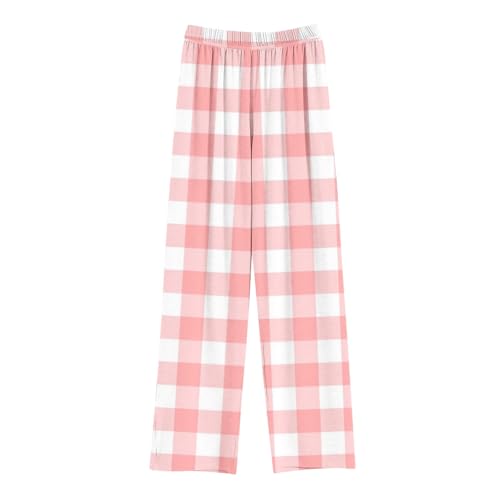Generisch Hosen Mädchen Pyjamahose Baggy Hose Kinder Karierte Jogginghose Schlafanzughose Freizeithose mit Elastischer Bund Warm Kuschelhose Winterhose mit Taschen Loungehose Rosa, 11 Jahre von Generisch