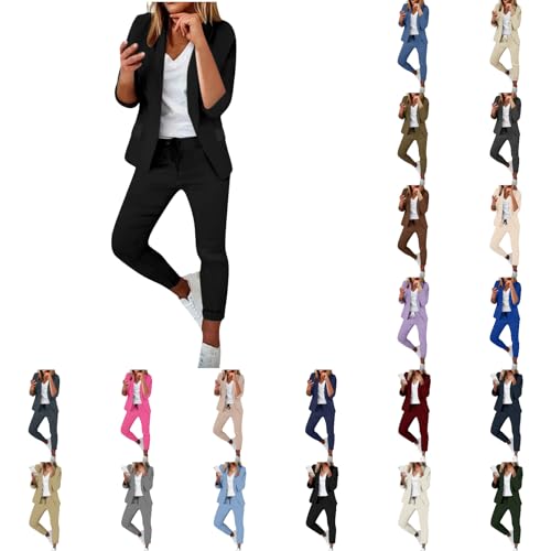 Generisch Hosenanzüge Für Damen Blazer 2-Teilig Revers Zweiteiler Damen Elegant Slim Fit Hosenanzug Damen Elegant 2 Teiler Streetwear Freizeitanzug Anzug Hausanzug Mode Mantel Rave Oberbekleidung von Generisch