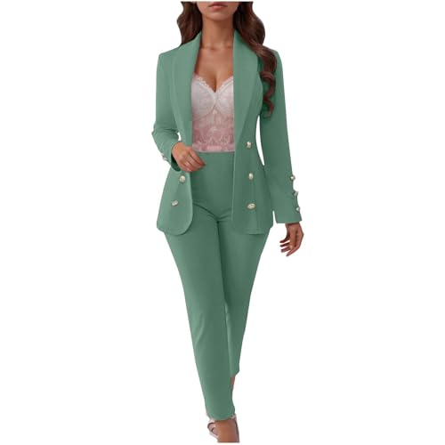 Generisch Hosenanzug Damen Business 2 Teiler Festlich Anzug Damen Elegant Winter Business Hosenanzug Blazer Set Hose 2-Teilig Hausanzug Damen Kuschelig Zweiteiler Slim Fit Anzug Frauen mit Knöpfen von Generisch