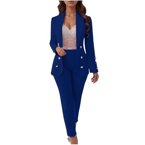 Generisch Hosenanzug Damen Business 2 Teiler Festlich Anzug Damen Elegant Winter Business Hosenanzug Blazer Set Hose 2-Teilig Hausanzug Damen Kuschelig Zweiteiler Slim Fit Anzug Frauen mit Knöpfen von Generisch