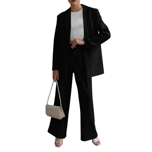 Generisch Hosenanzug Damen Business 2 Teiler Oversize Blazer Anzug Damen Elegant 2 Teilig Weites Bein Zweiteiler Damen Jacke mit Taschen Hosenanzug Frauen Festlich Kuschelig mit Knöpfen Freizeitanzug von Generisch