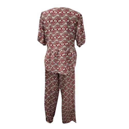 Generisch Hosenanzug Damen Elegant 2 Teiler Damen Frühlingsmode Lässig Bequem Persönlichkeit Schnüren Kurzarm Hosen Set High Waist Freizeithose Outfits (Brick Red, S) von Generisch