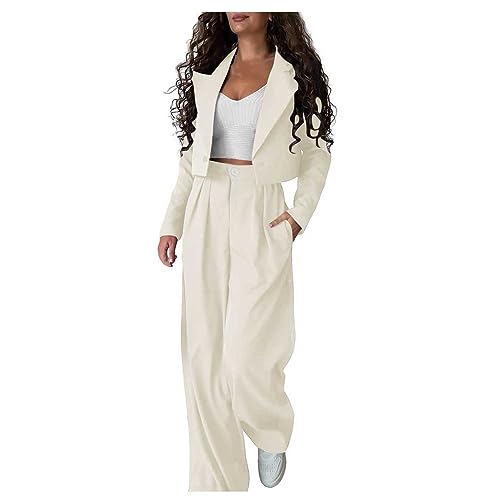 Generisch Hosenanzug Damen Elegant Business Set 2-teilig Slim fit Hose Outfit Casual Sportlich Freizeitanzug Longblazer Lang Hosen Tracksuit Einfarbig Streetwear Damen Hosenanzug Set (White, M) von Generisch