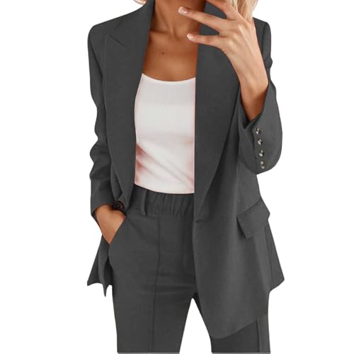 Generisch Hosenanzug Damen Elegant Zweiteilig Revers Anzug Set Damen Festlich 2 Teilig Hochzeit Basic Hosenanzüge Outfit Cardigan Zweiteiler Hochzeit Hohe Taille Lange Hosen Loungewear Streetwear von Generisch