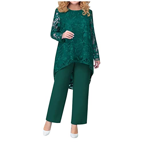 Generisch Hosenanzug Festlich Hochzeit Party Cocktail Tüll Abendanzug Spitzen Chiffon Hose und Top Schöne Hosenanzüge Damen Abendmode Elegant Zweiteilig für Mollige von Generisch