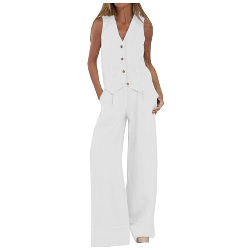 Generisch Hosenanzug Damen Sportlich Zweiteiliger Leichter Elegant Anzug Set Vintage Ärmellos Blazer V-Ausschnitt Weste und Hose 2 Stück Casual Festliche Große Größe Outfit Sets Slim Fit Streetwear von Generisch