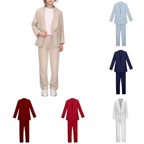 Generisch Hosenanzug Mädchen 140 Festlich Hochzeit Zweiteiler Kinder Beige Blazer Mit Passender Hose Teenager 2 Teiler Abschluss Set Anzugjacke Abschlussfeier Kleidung Anzug Jacke Und Pants Girl Mode von Generisch