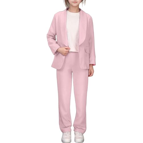 Generisch Hosenanzug Mädchen 158 Festlich Hochzeit Zweiteiler Kinder Rosa Blazer Mit Passender Hose Teenager 2 Teiler Abschluss Set Anzugjacke Abschlussfeier Kleidung Anzug Jacke Und Pants Girl Mode von Generisch