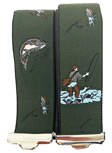 EDERER FISCHER Hosenträge ANGLER AUSTRIA-ÖSTERREICH - VIENNA-WIEN im FISCH-Design 35mm Breit in H-Form mit 4 extra starken Clips/AnglerSeeGrün P-18 ST-011 von EDERER