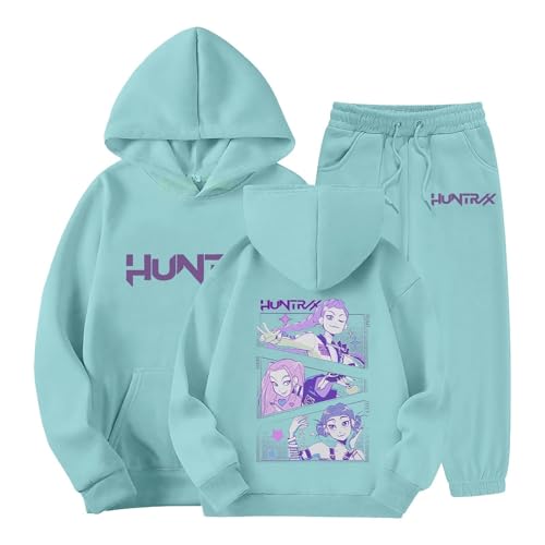 Generisch Hunters Trainingsanzug für Mädchen Sweatshirt Hoodie mit Anime Drucken Kapuzenpullover und Sporthose Zweiteiler Bequeme Lässige Jogginganzug Himmelblau von Generisch