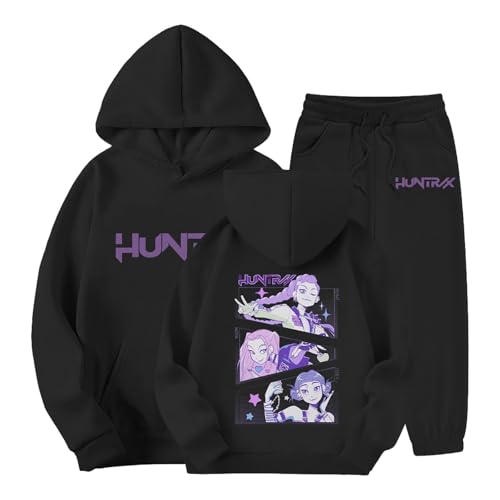 Generisch Hunters Trainingsanzug für Mädchen Sweatshirt Hoodie mit Anime Drucken Kapuzenpullover und Sporthose Zweiteiler Bequeme Lässige Jogginganzug Schwarz von Generisch