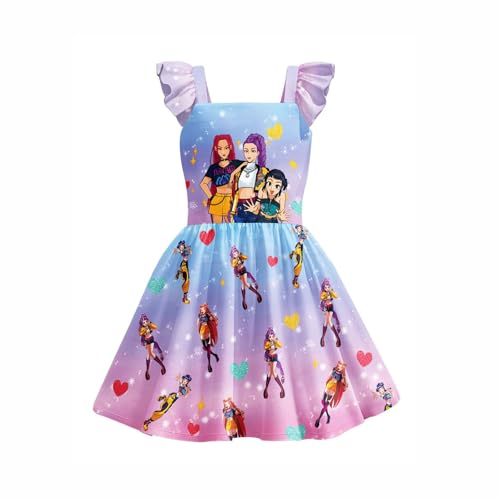 Generisch Huntrix Kpop Kleidung Kinder Mädchen Sommer Fancy Kleid Anime Huntrix Kpop Singer Rumi Mira Zoey Cosplay Casual Kleidung für Mädchen von Generisch