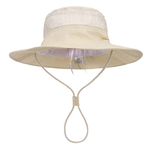 Generisch Hut Kinder Buschhut Schutz Sonnenhut Wasserdichter Fischerhut Faltbar Boonie Hat Wanderhut mit Verstellbarem Kinnriemen Atmungsaktivem Mesh für 3-8 Jährige Jungen (Beige, 2-7 Years) von Generisch