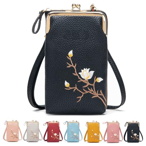 Generisch Indefinitet/Declrationun Women Sling Cross, Rowgins Embroidered Leather Crossbody Purse with Mobile Cell Phone Holder (Black) von Generisch