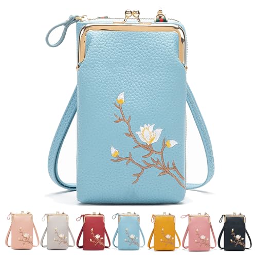 Generisch Indefinitet/Declrationun Women Sling Cross, Rowgins Embroidered Leather Crossbody Purse with Mobile Cell Phone Holder (Blue) von Generisch