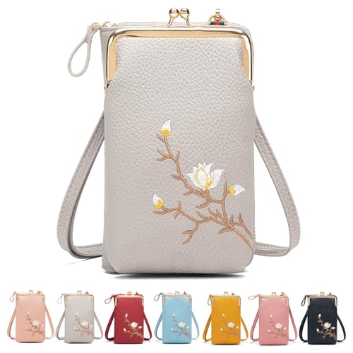 Generisch Indefinitet/Declrationun Women Sling Cross, Rowgins Embroidered Leather Crossbody Purse with Mobile Cell Phone Holder (Gray) von Generisch