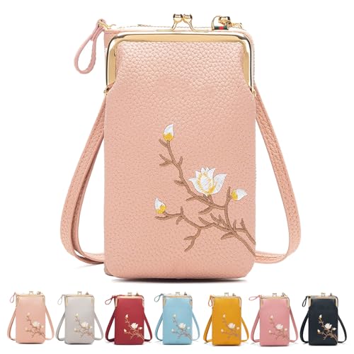 Generisch Indefinitet/Declrationun Women Sling Cross, Rowgins Embroidered Leather Crossbody Purse with Mobile Cell Phone Holder (Light Pink) von Generisch