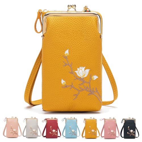 Generisch Indefinitet/Declrationun Women Sling Cross, Rowgins Embroidered Leather Crossbody Purse with Mobile Cell Phone Holder (Yellow) von Generisch